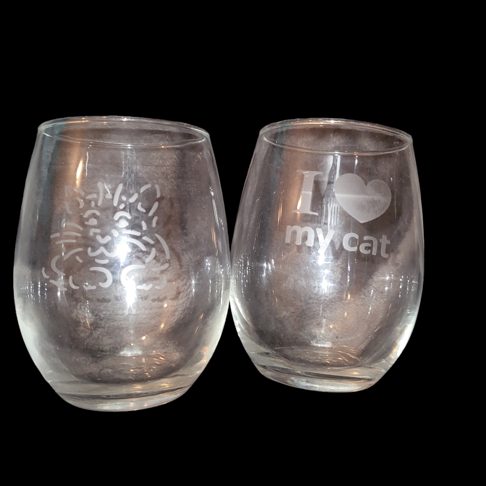 Handcrafted Etched Stemless Wine Glass Set